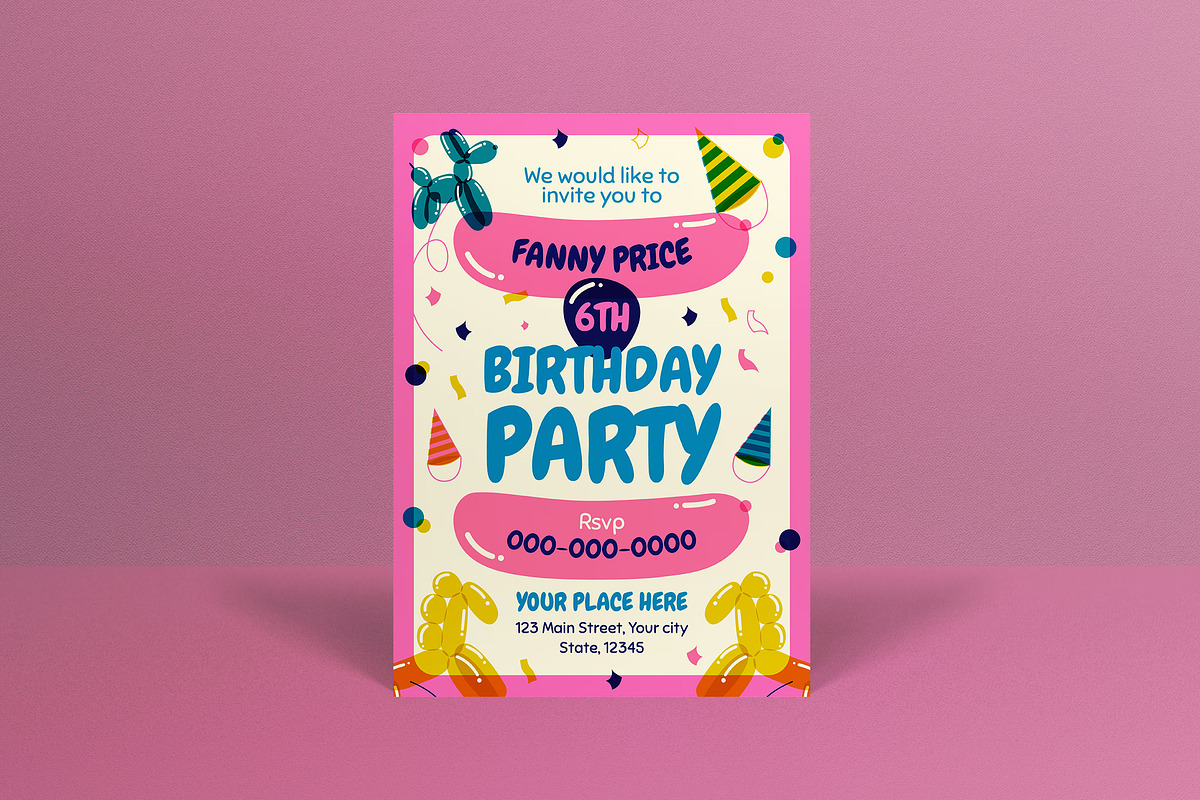 Riso Print Kids Birthday Invitation, an Invitation Template by graphicook (Photo 1 of 3)