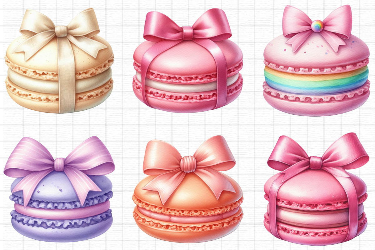 Macarons With Ribbon Bow Clipart, a Seasonal Illustration by Daily.Designs