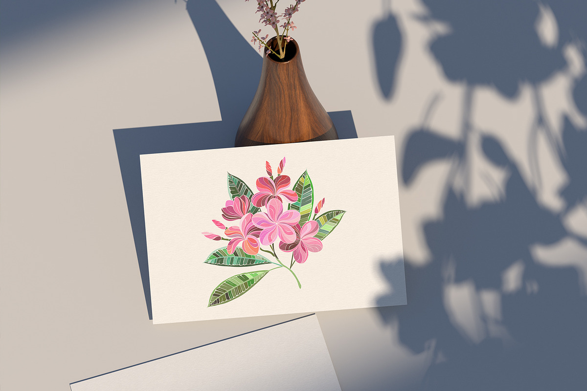Mosaic plumeria branch, a Decorative Illustration by blackmoon9 (Photo 2 of 3)