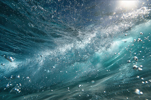 Waves crash & bubble under sunlight, a Photo by Pavel_design