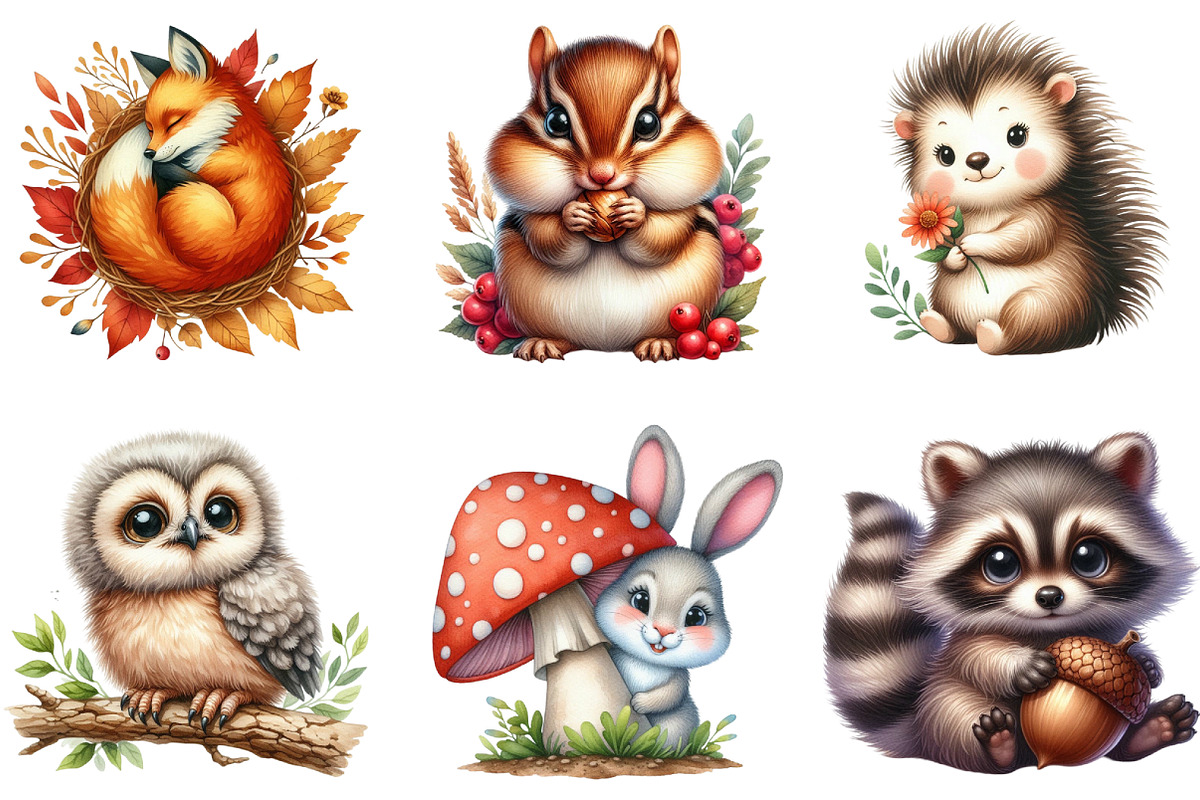 Woodland animals Clipart, a Seasonal Illustration by DreamArtGraphic (Photo 3 of 4)