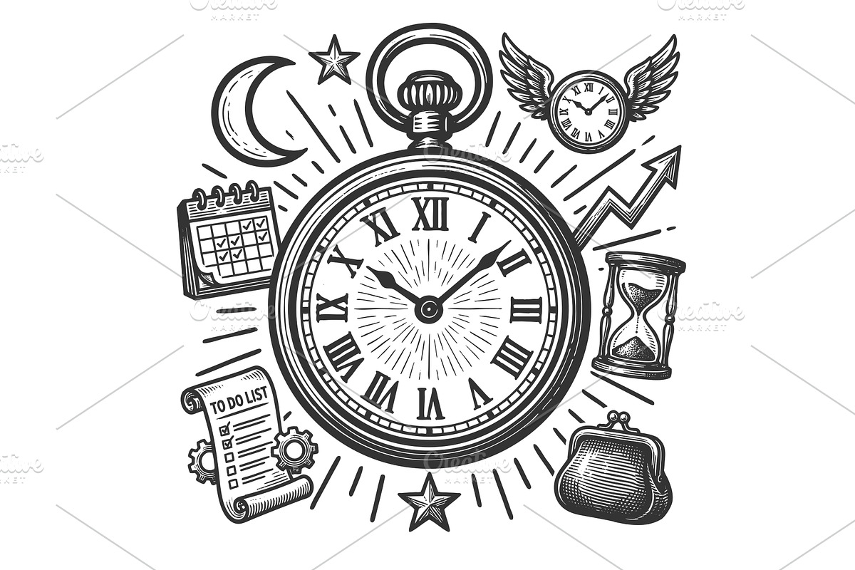 Vintage time management concept with, an Object Illustration by AlexArt