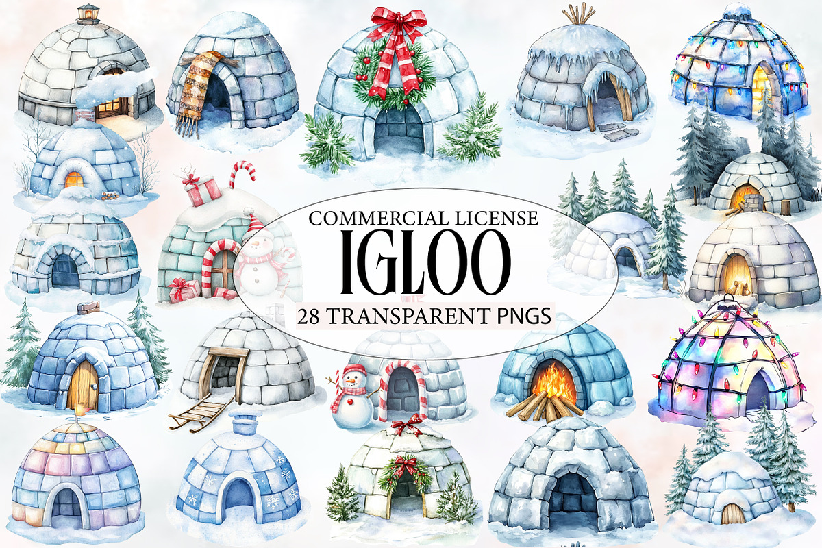 Watercolor Igloo Clipart, an Illustration by Designworld (Photo 1 of 5)
