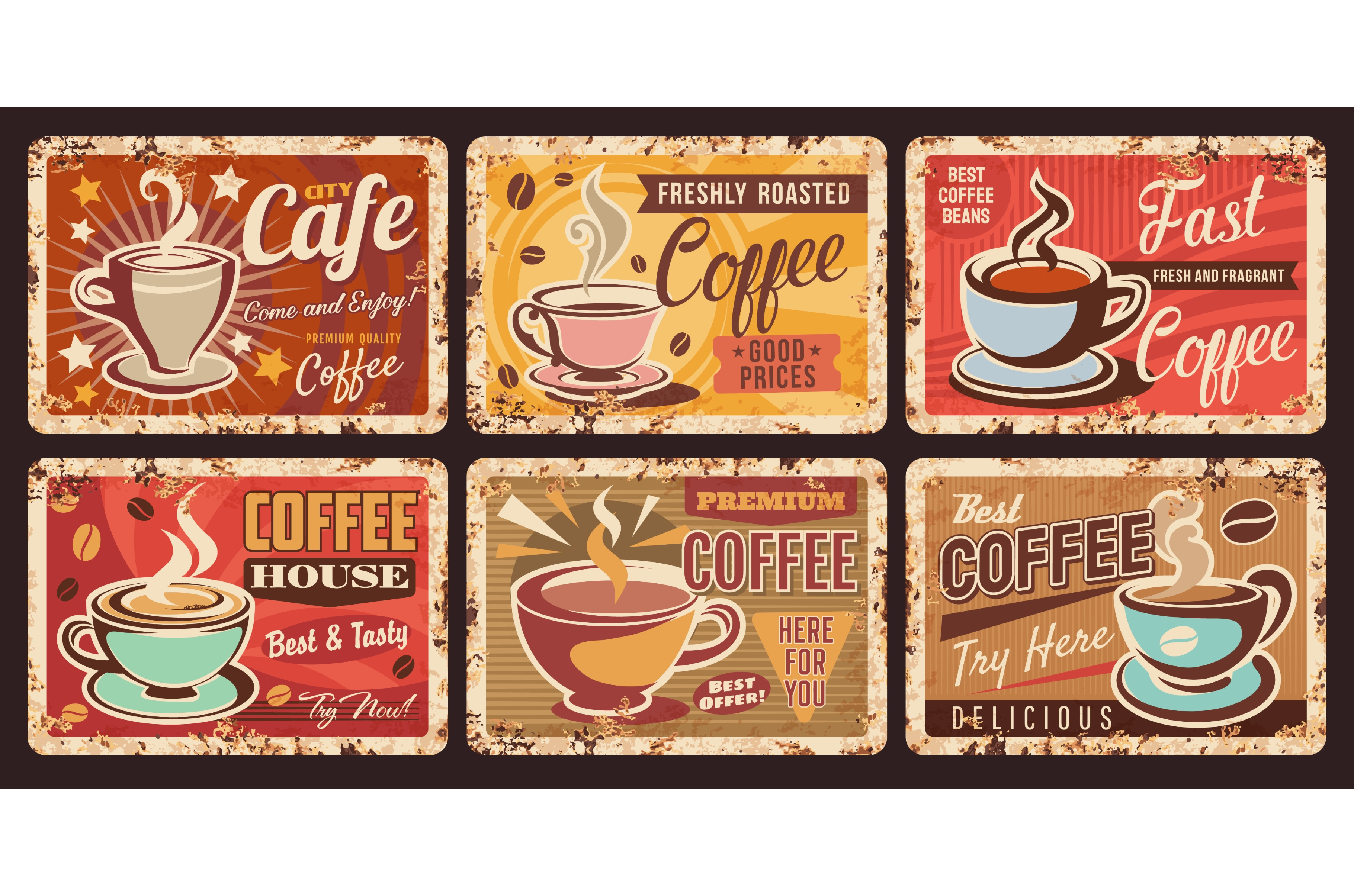 Coffee shop, cafe rusty plates, a Food Illustration by Vector Tradition