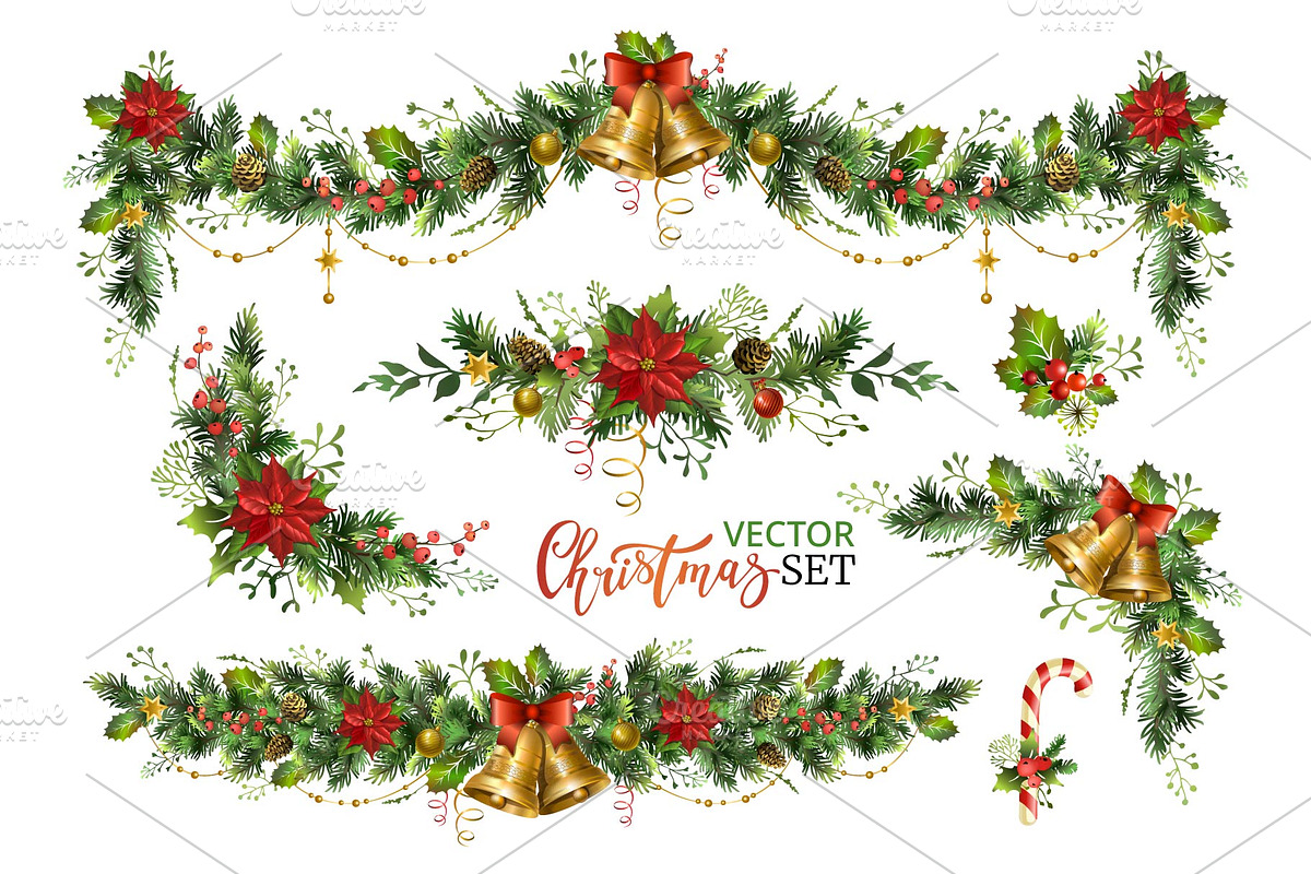 Christmas garlands festive set., a Decorative Illustration by VetaDesign (Photo 1 of 3)