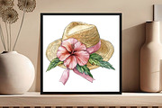 Watercolor Summer Hat Clipart, an Illustration by DreamCafeArt (Thumbnail 5 of 5)