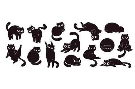 Funny black cats. Isolated crazy cat, an Object Illustration by LadadikArt