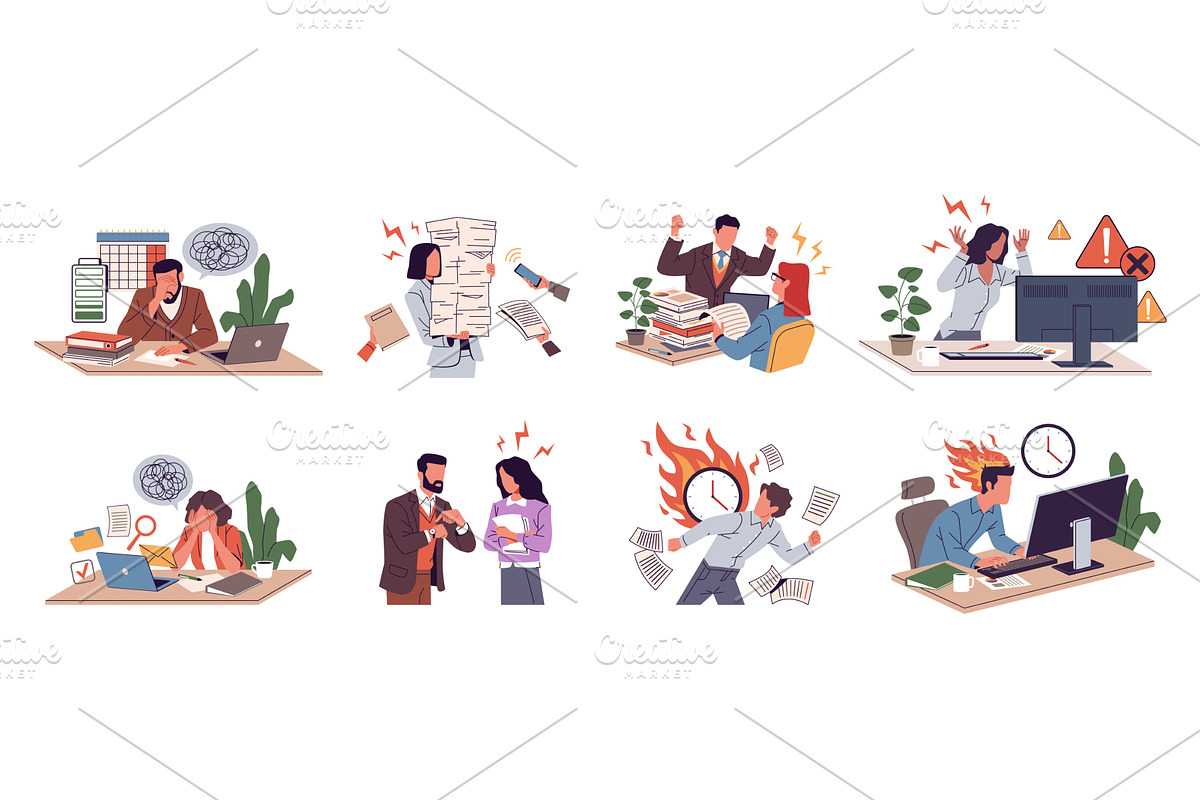 Stressed office staff. Employees at, a Technology Illustration by YummyBuum
