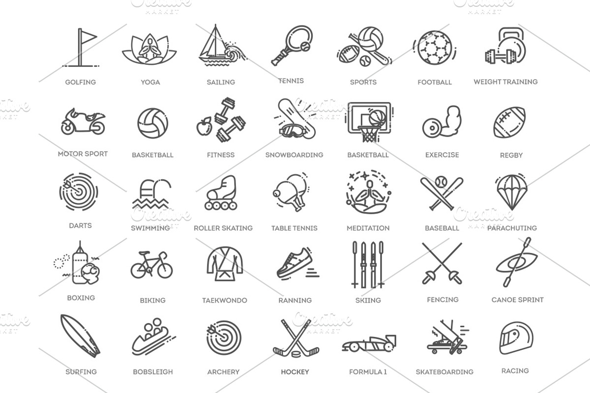 Sports icons set, an Outline Icon by Tettygreen (Photo 1 of 2)