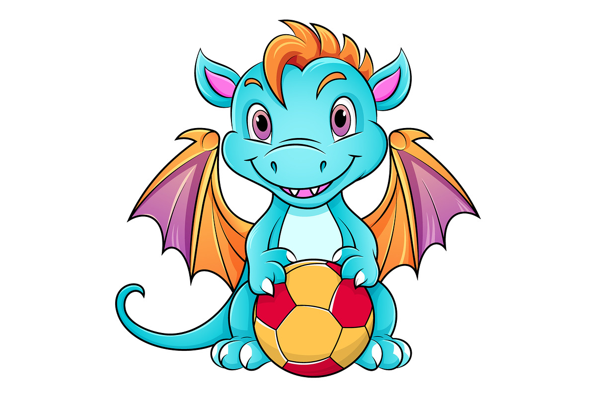 Cartoon dragon holding a soccer ball, an Animal Illustration by Ghagra (Photo 3 of 3)