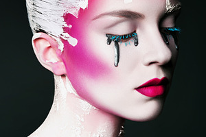 Girl with creative pink make up containing beautiful, woman, and beauty, a Beauty & Fashion Photo by Slava Samoilenko