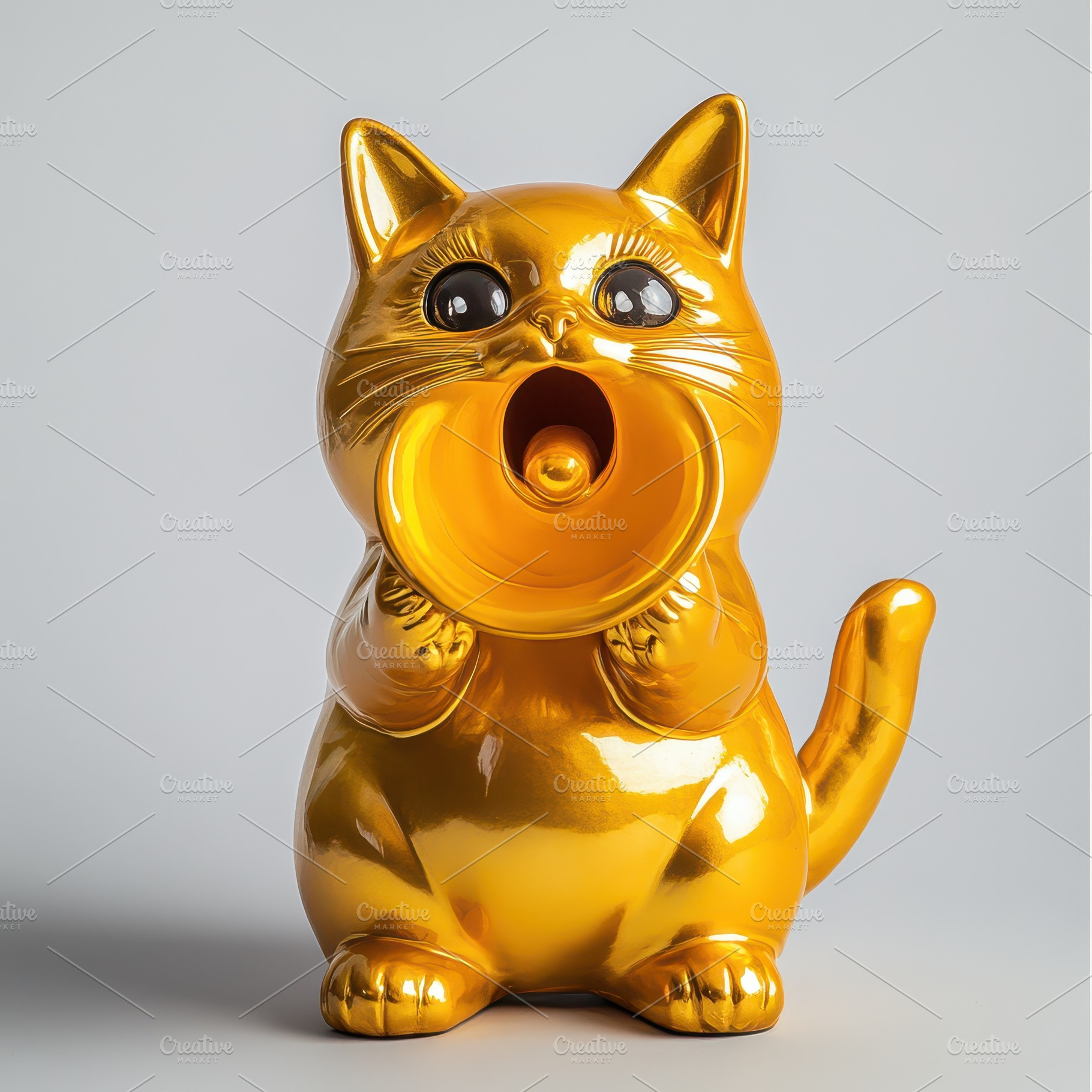 Golden Cat Figurine Megaphone Decor, an Animal Photo by Pixeness Studio