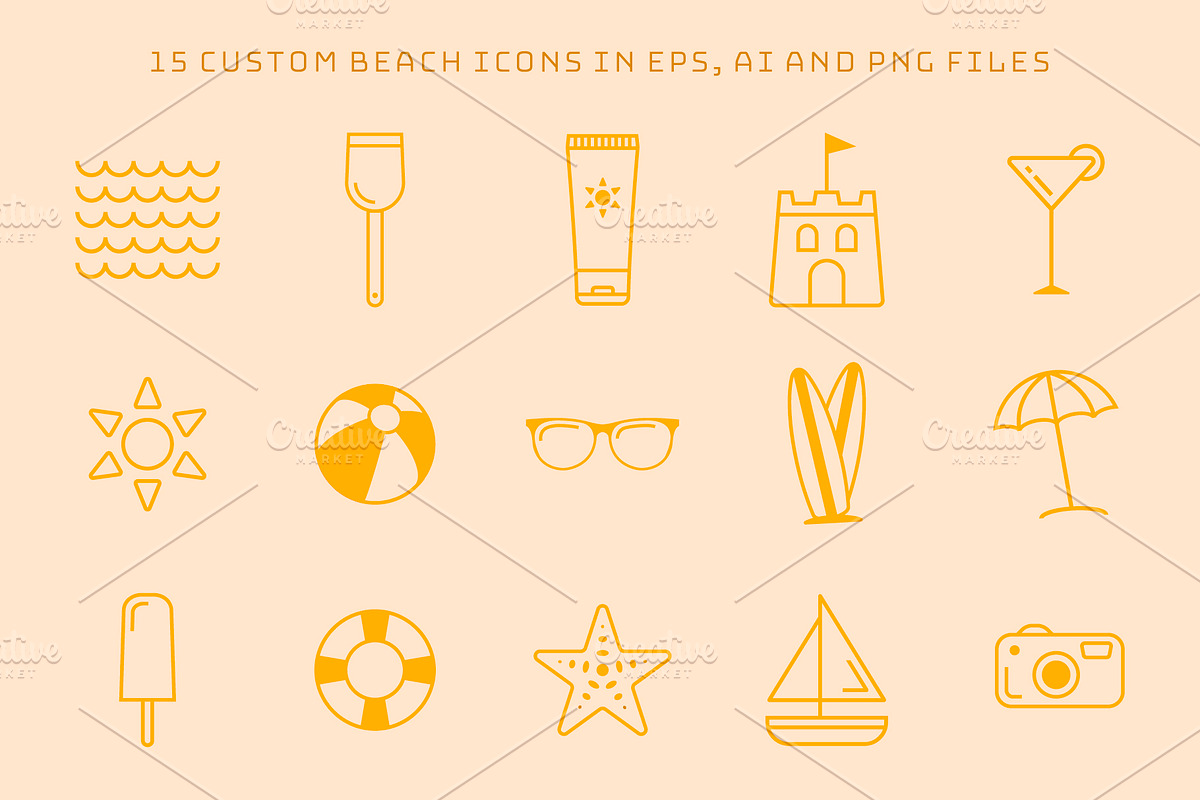 15 Summer Beach Line Icons, an Outline Icon by Type Twice (Photo 2 of 3)