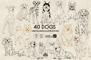 Dogs Line Art + Procreate Stamps