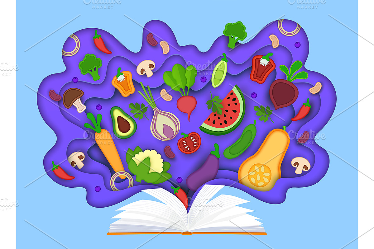 3D paper cut cooking book, a Food Illustration by Vector Tradition (Photo 2 of 3)