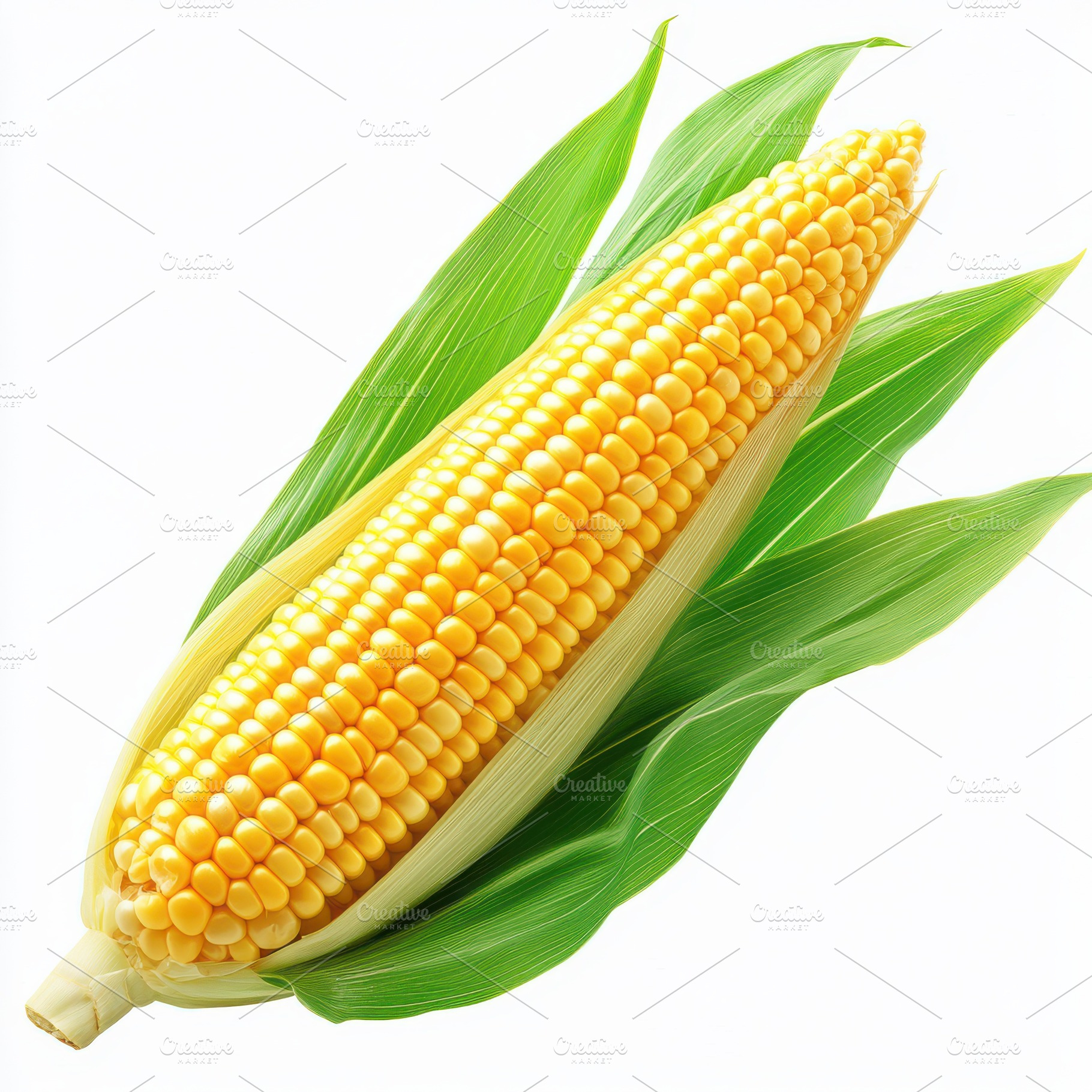 A fresh ear of corn with leaves, iso, a Food & Drink Photo by Pixeness Studio