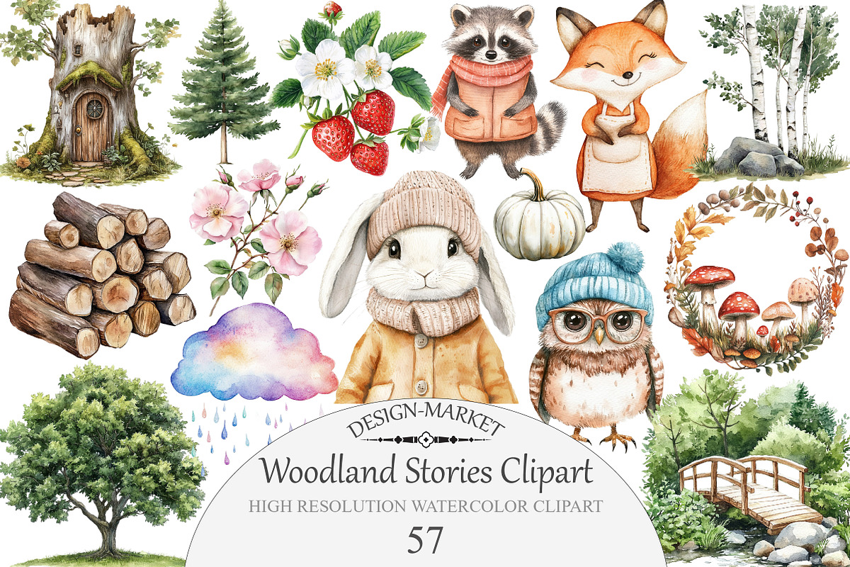 Watercolor Woodland Stories Clipart, an Illustration by Design Market (Photo 1 of 5)