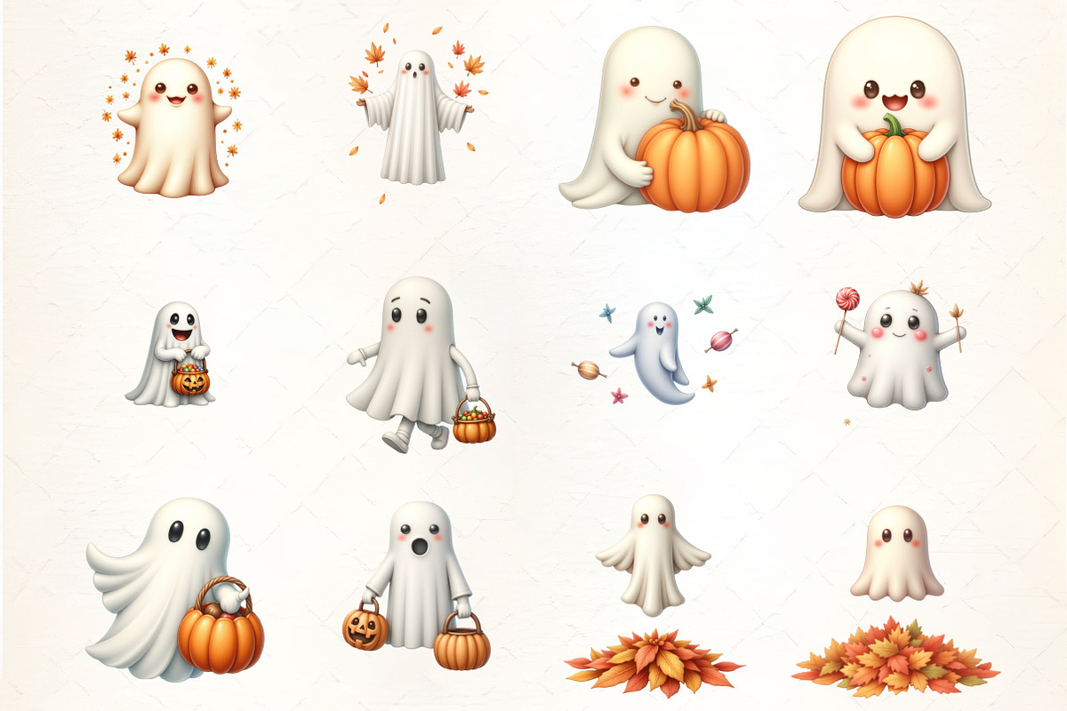 Cute Fall Halloween Ghost Clipart Bu, an Illustration by CrexoraLab (Photo 2 of 5)