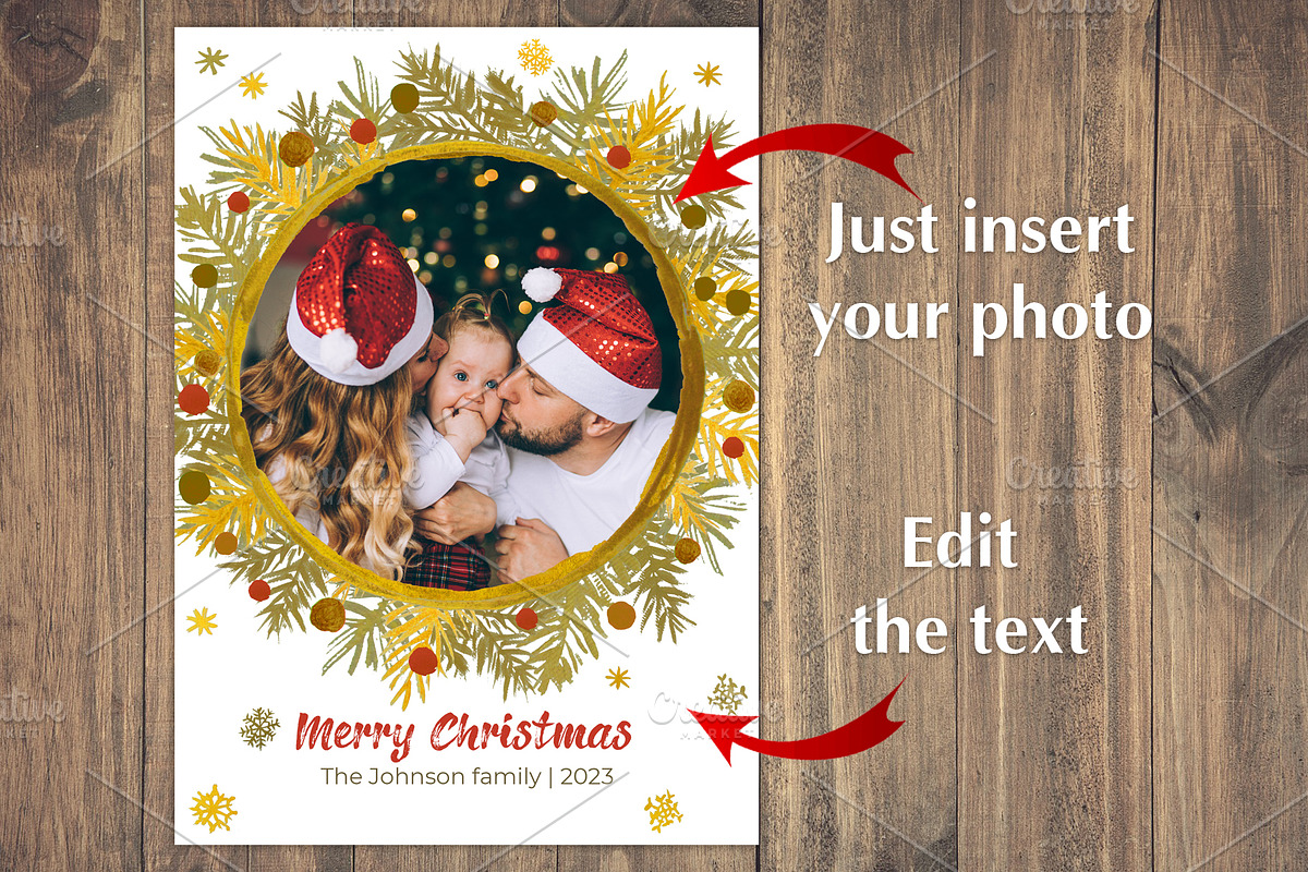 Wreath Photo Card PSD Template, a Card Template by PSD templates and Photos (Photo 3 of 5)