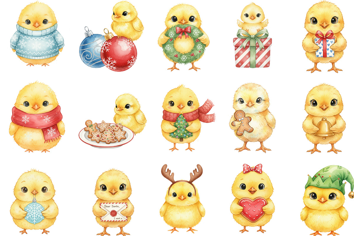 Whimsical Christmas Chick Clipart, an Illustration by Designking (Photo 2 of 5)