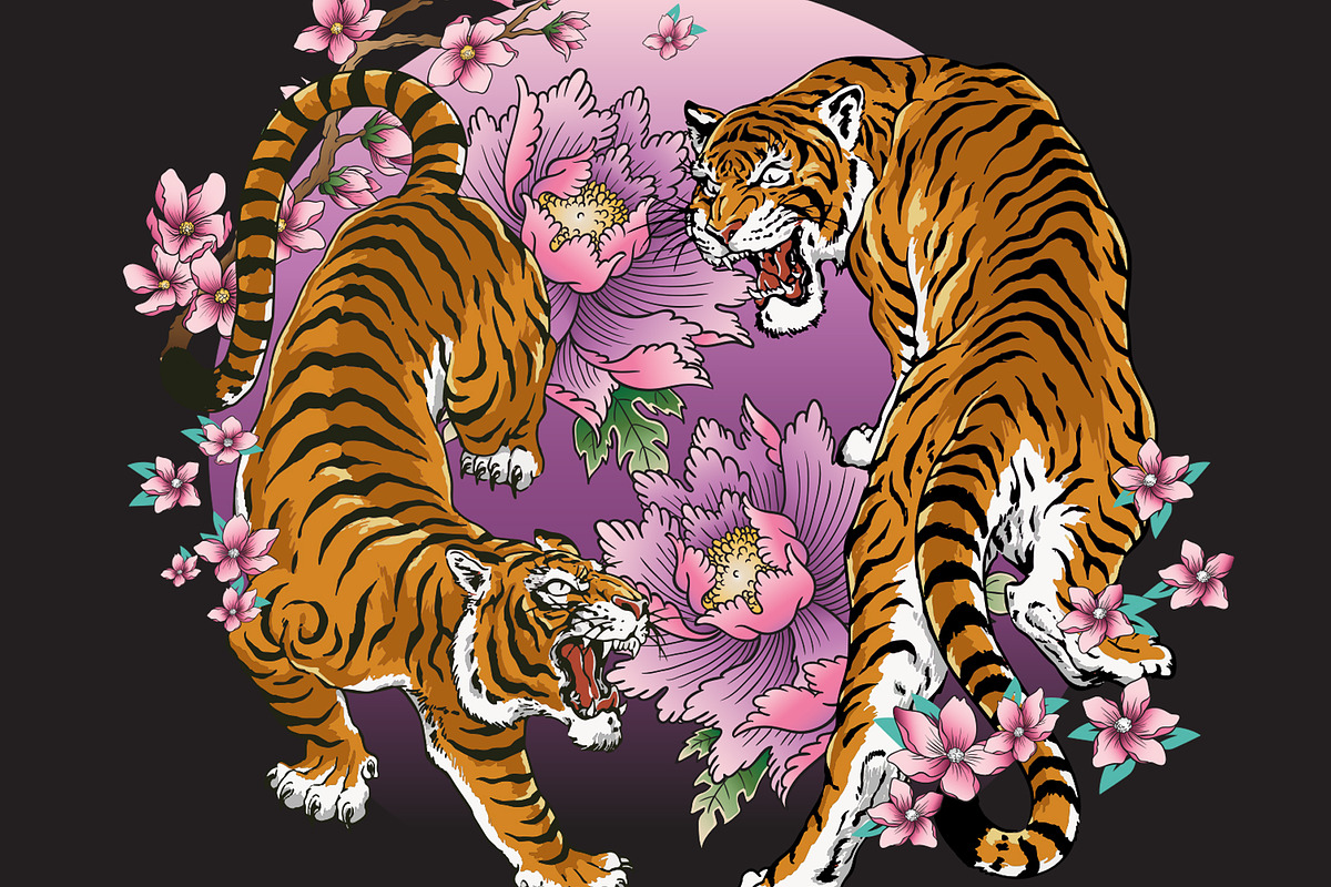 Dueling Asian Tattoo Tigers, a Graphic by Michael_Hinkle (Photo 1 of 3)