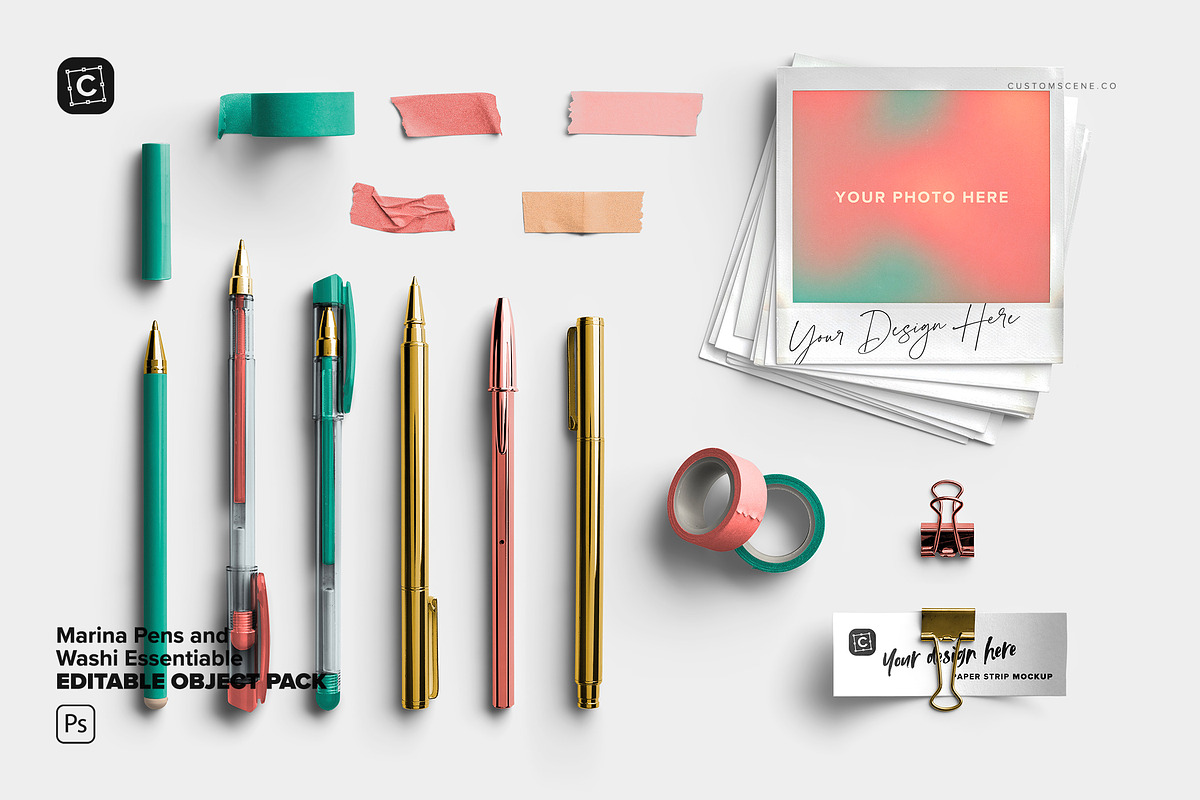 Marina Pens and Washi Pack, an Advertising Mockup by Custom Scene (Photo 2 of 10)