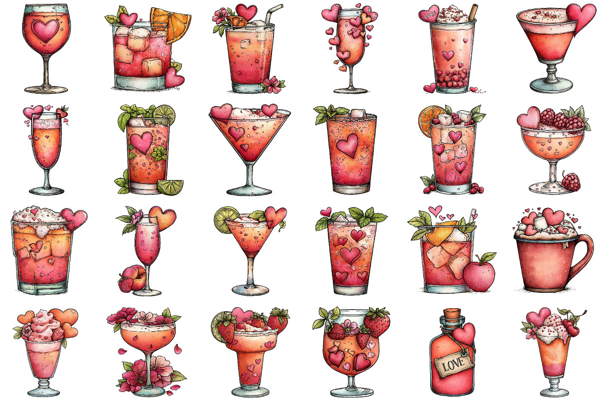 Valentine's Day Cocktail Clipart Set, an Illustration by Sublimation Artist (Photo 2 of 6)