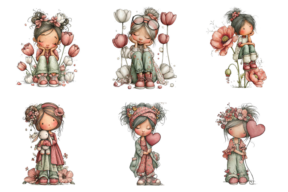 Whimsical Girl With Tulips And Puppy, an Illustration by SinaCreation (Photo 3 of 11)