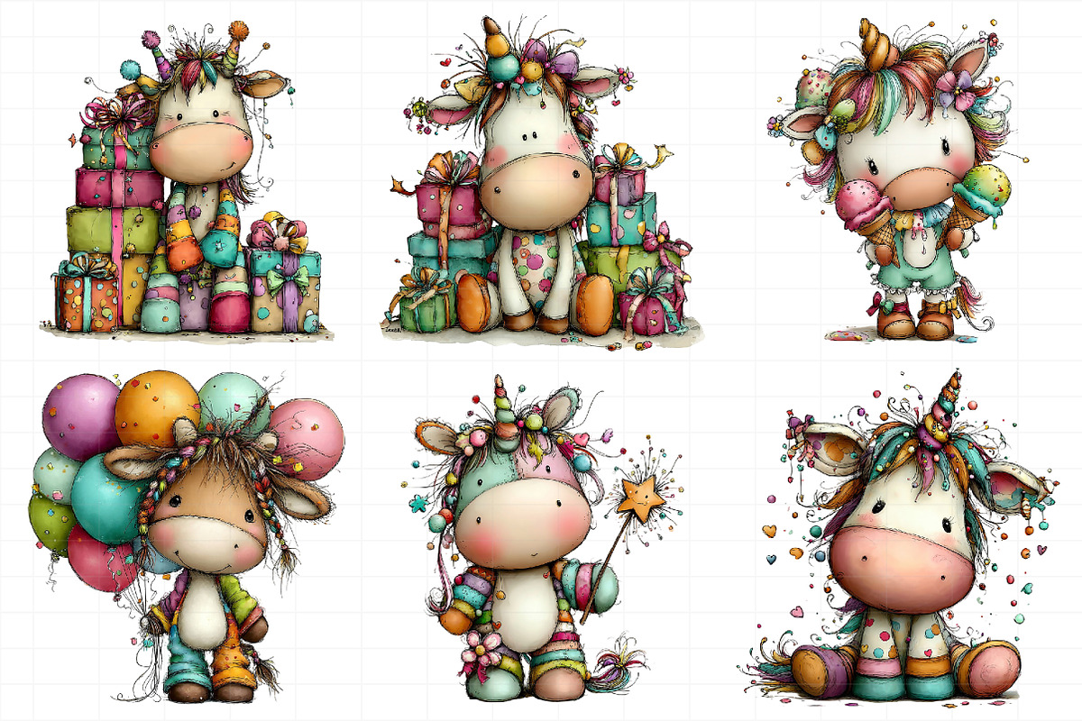 Whimsical Birthday Unicorn PNG Clipa, an Illustration by Daily.Designs (Photo 3 of 7)