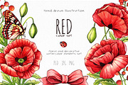 Floral and decor set (red color), a Decorative Illustration by Color and Decor (Thumbnail 1 of 4)
