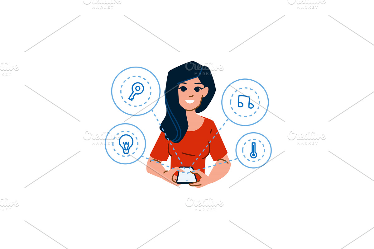 Woman controlling smart home devices, a Technology Illustration by pikepicture