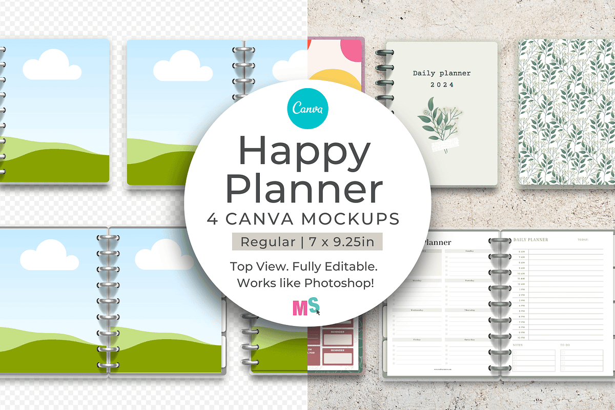Happy Planner Canva Mockup 7x9 in, a Books & Magazine Mockup by Mockup Scene (Photo 1 of 11)
