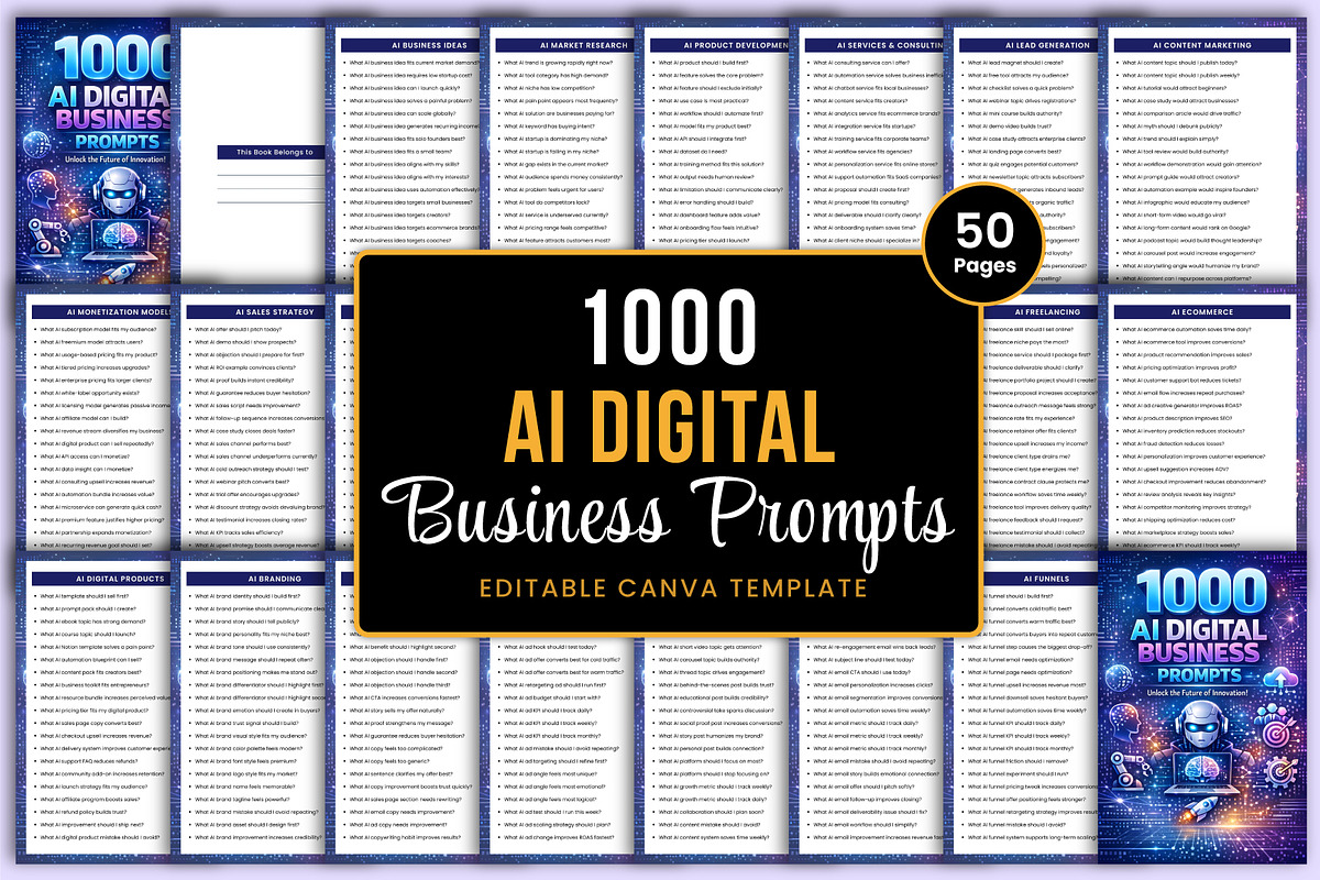 1000 AI Digital Business Prompts, a Stationery Template by Mustafiz (Photo 1 of 8)
