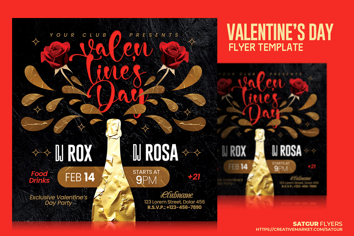 Valentines Day Party Flyer Template, a Flyer Template by Satgur Graphic Design (Photo 1 of 6)