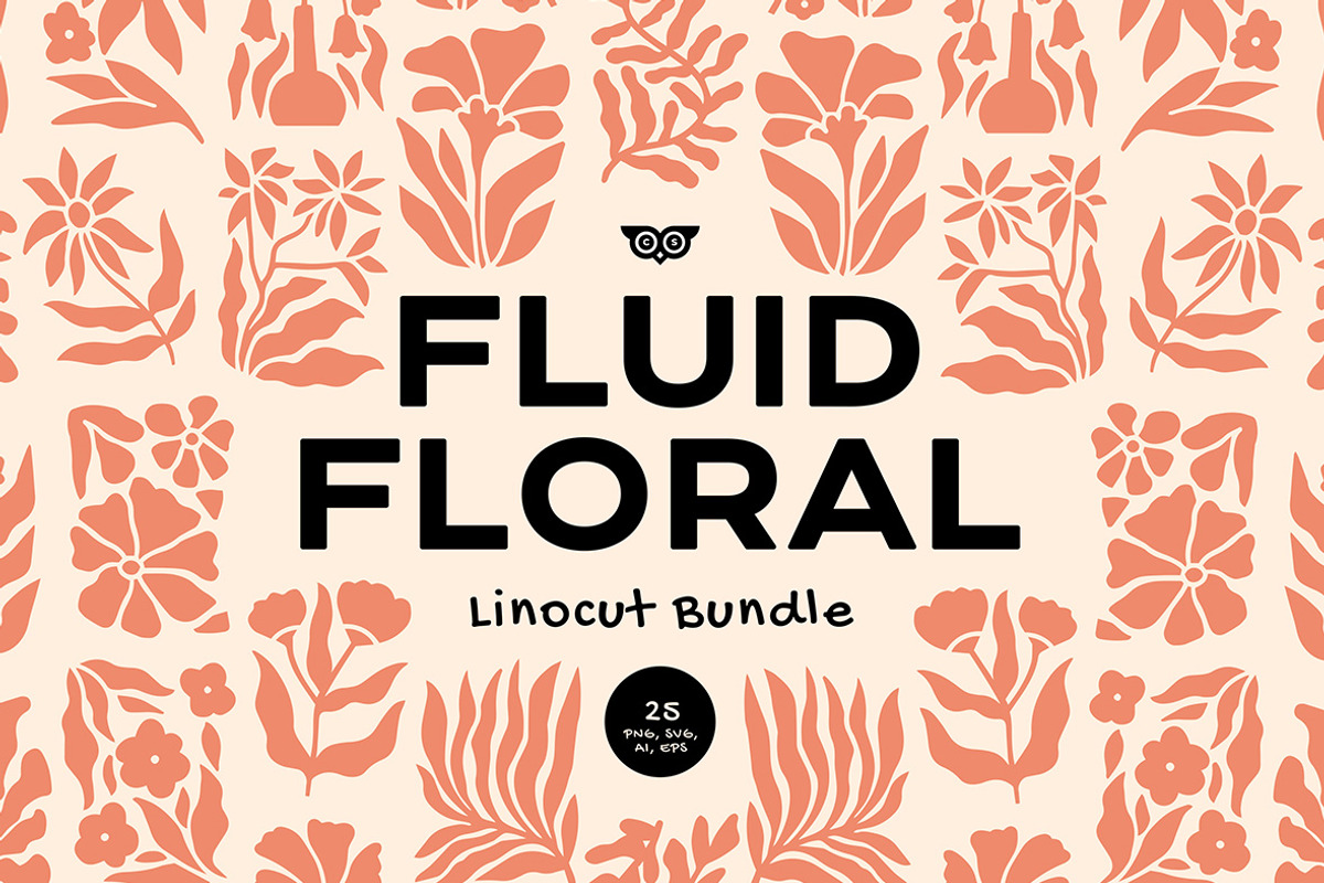 Fluid Floral Linocut Bundle, an Illustration by ClayStudio (Photo 1 of 8)