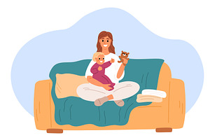 Young mother plays in home room with, a Person Illustration by Vectorbuum