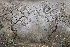 Ethereal botanical garden wallpaper, a Decorative Illustration by Virgo Studio