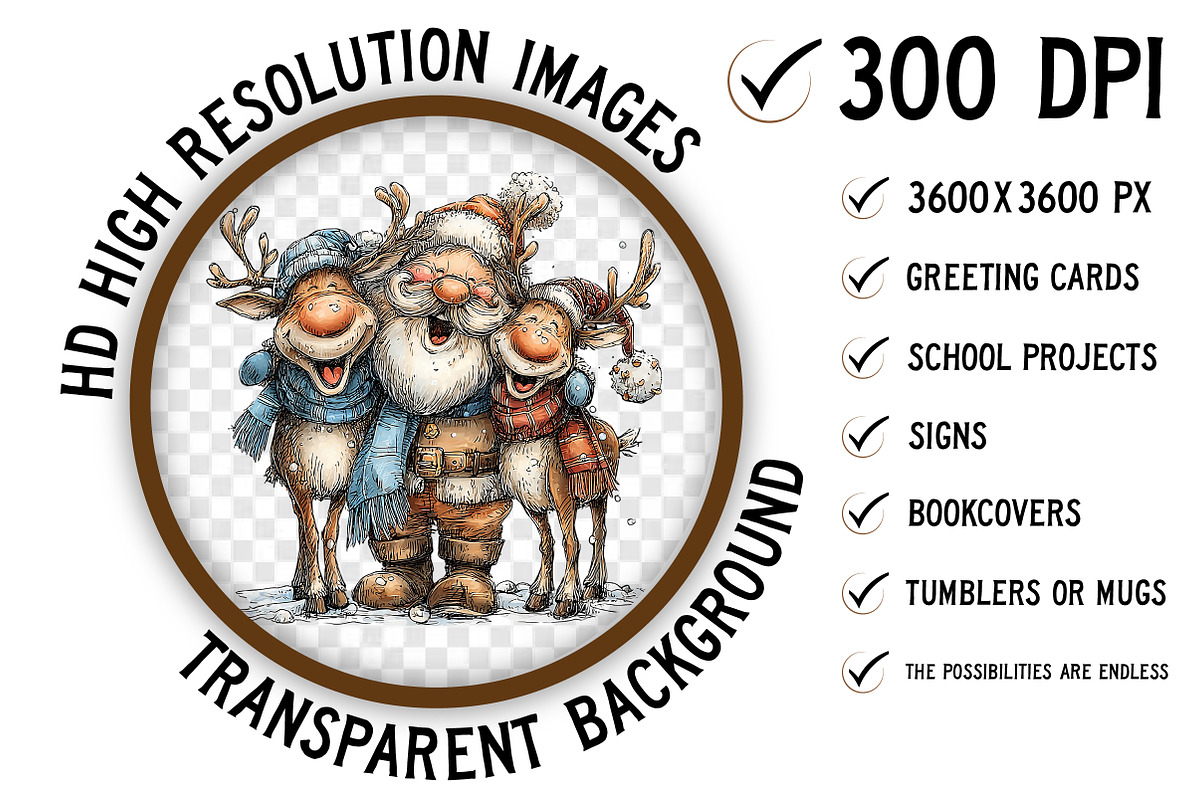Christmas Santa & Reindeer Clipart, an Illustration by Craft Nest (Photo 2 of 8)