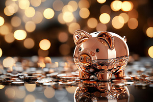 Piggy bank shines with savings, a Photo by Pavel_design