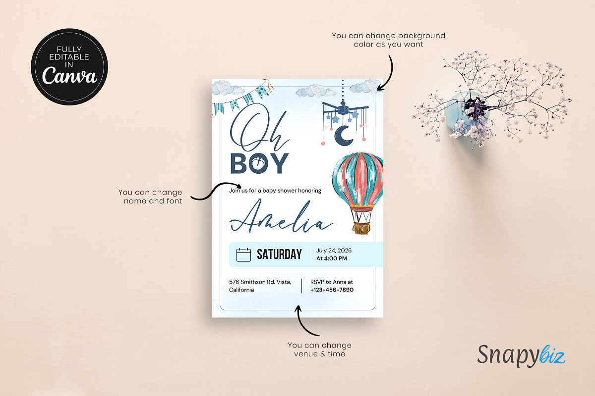 Boy Baby Shower Invitation Template, an Invitation Template by Snapybiz (Photo 6 of 10)