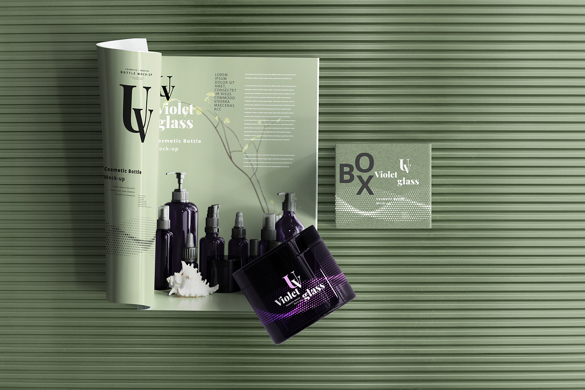 Violet Glass Cosmetic Jar Mock-up, a Cups & Container Mockup by pmvch (Photo 13 of 20)