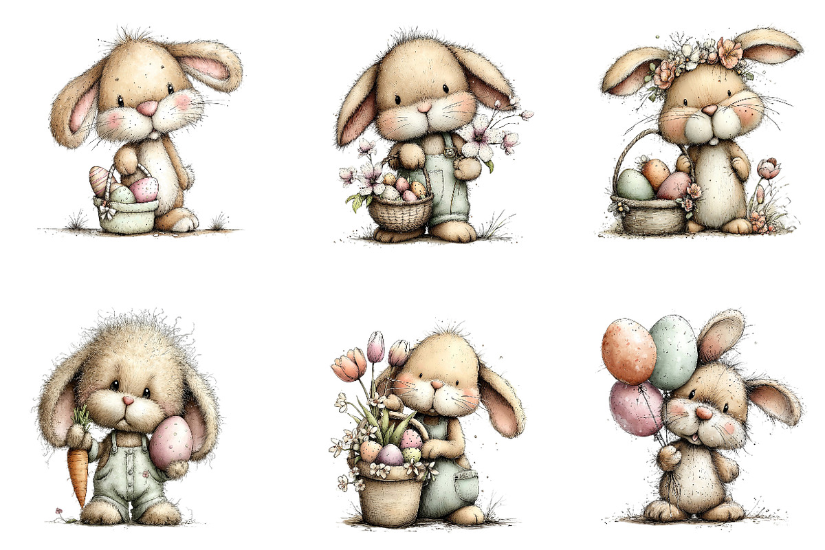 Whimsical Bunny Easter Clipart, an Illustration by Dream Creation (Photo 4 of 7)