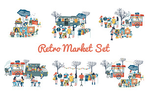 Doodle retro flea market set