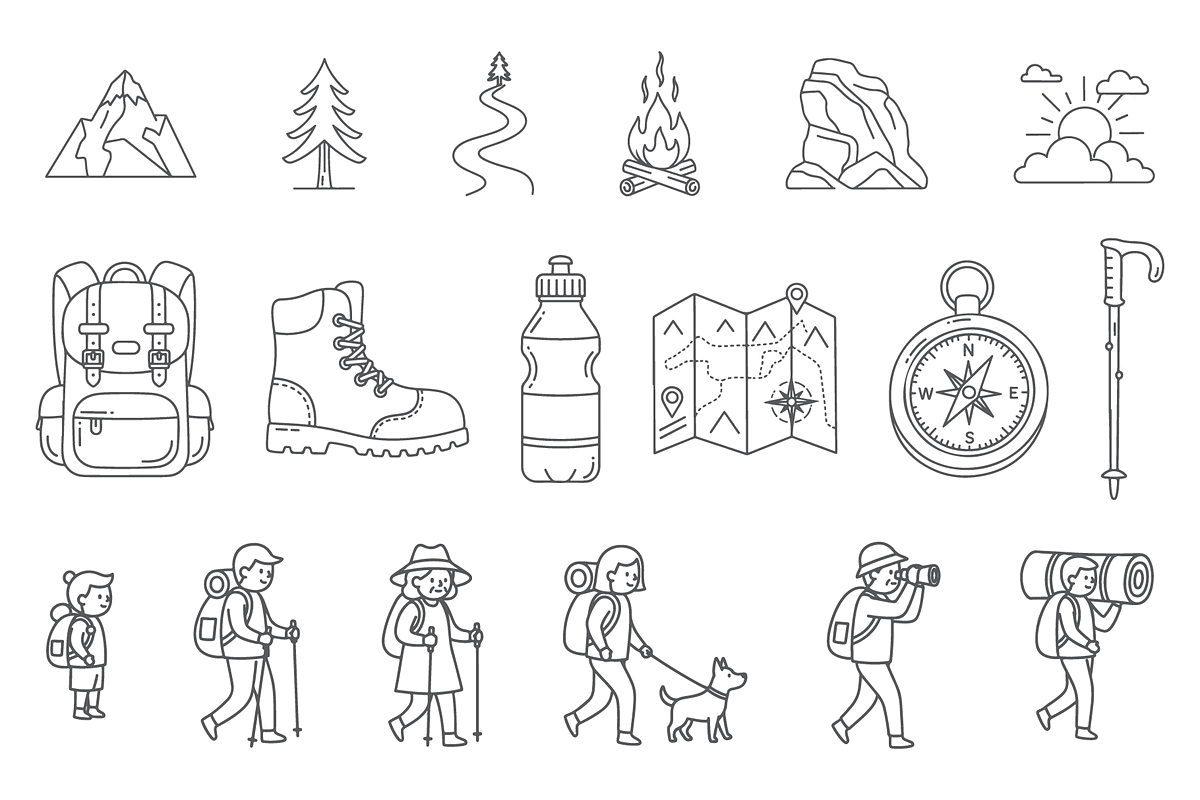 Minimal Hiking and Camping Line Icon, an Outline Icon by MkStudio (Photo 1 of 2)