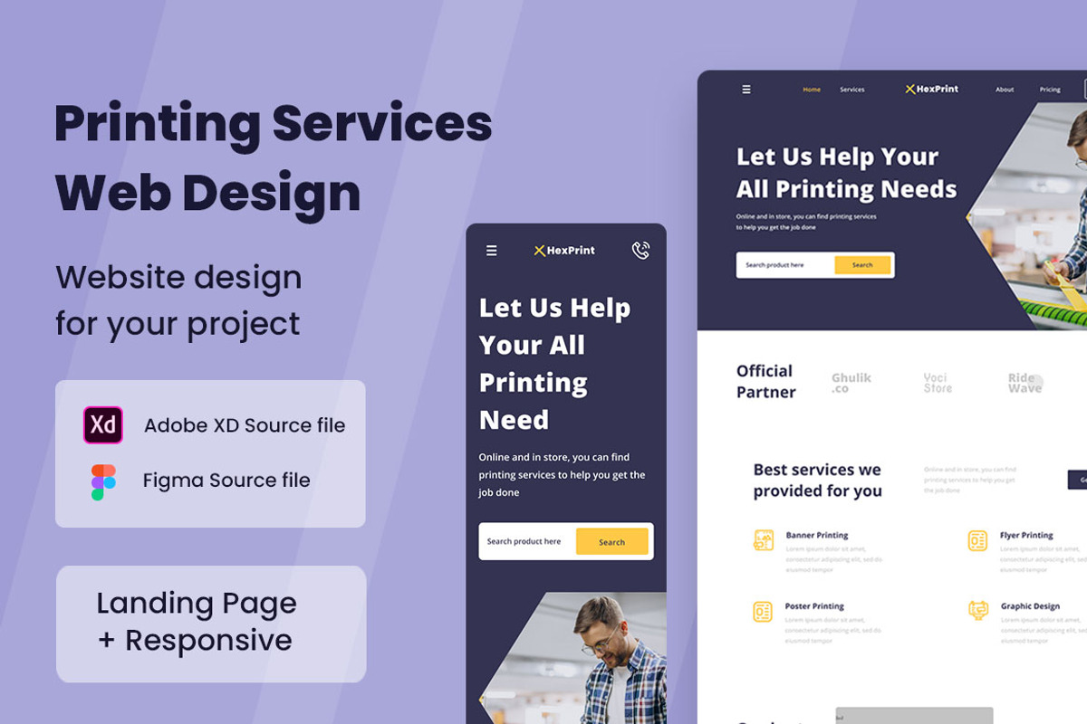 Printing Services Web Design, a Wireframe Template by INSPR STD (Photo 1 of 6)