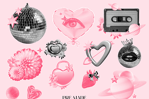 Pink Halftone Collage Elements