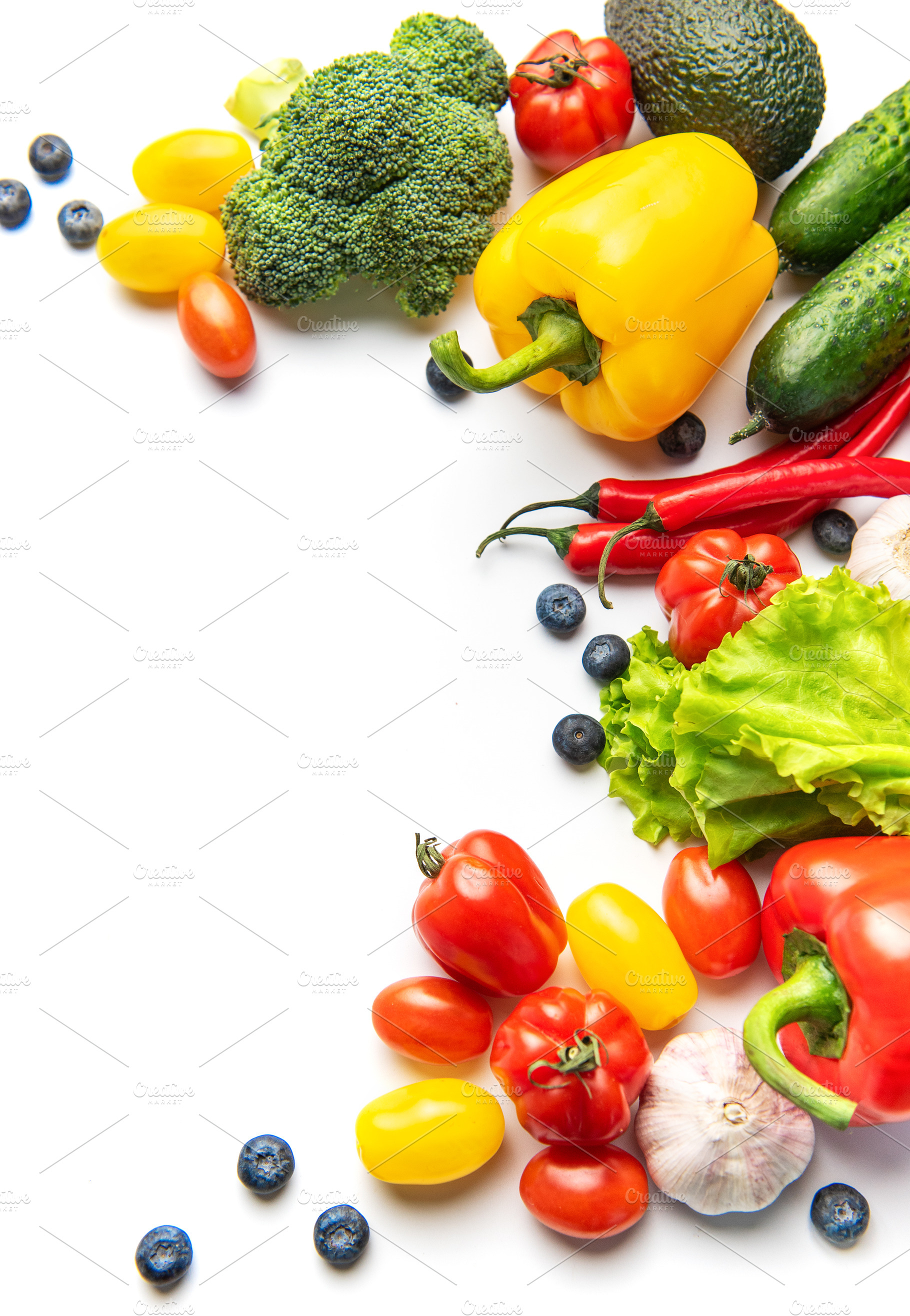 Fresh raw vegetables and fruits for healthy eating, a Food & Drink Photo by Olena Rudo