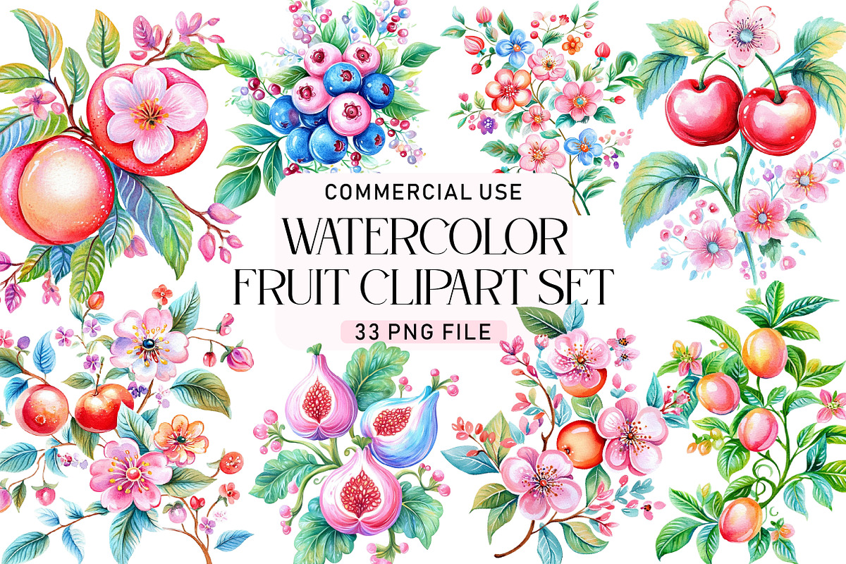 Fruit Watercolor Clipart Set, a Seasonal Illustration by Daily.Designs (Photo 1 of 4)