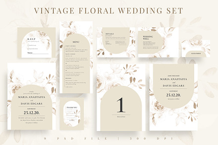 Vintage Floral Wedding Set, an Invitation Template by Azka Creative