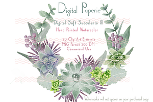 Digital Watercolor Succulents III